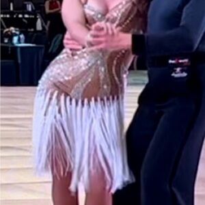 Gold and White Stoned Fringe Rhythm/Latin Competition Dress